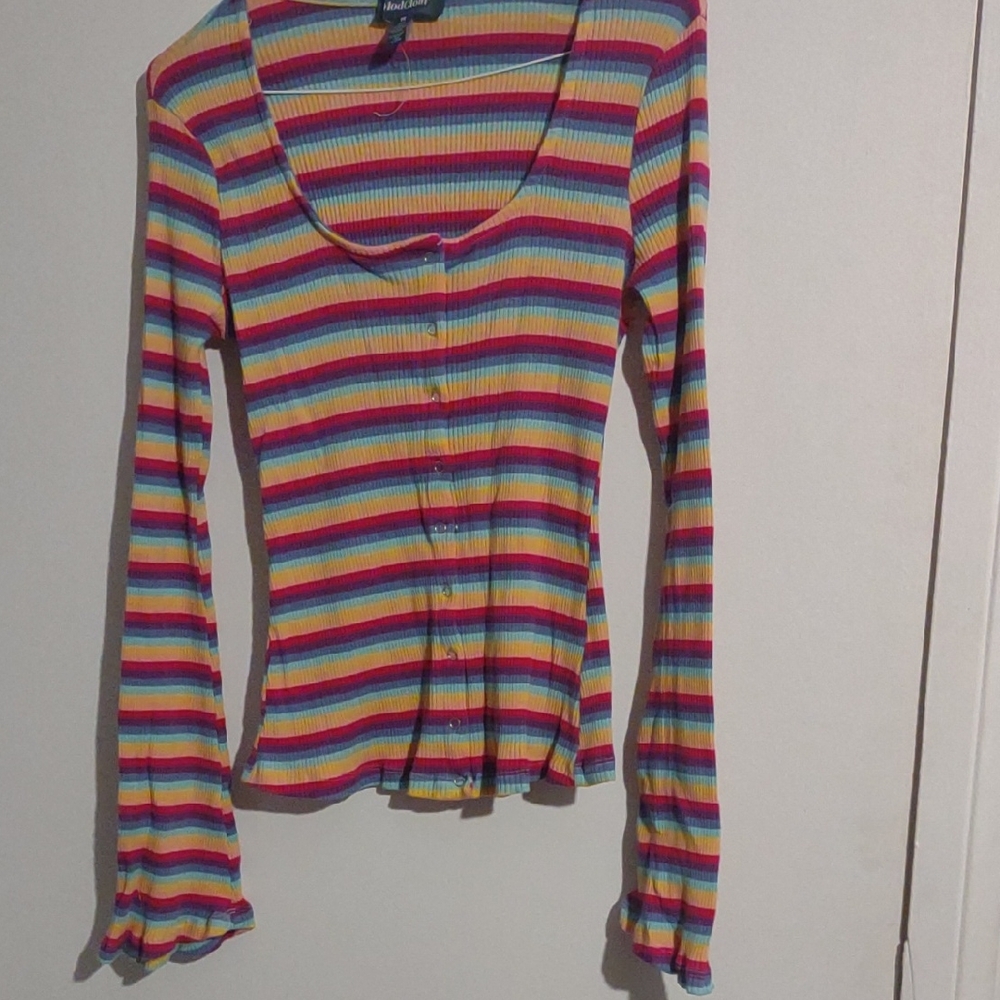 Modcloth Multicolor Striped Button Down Top